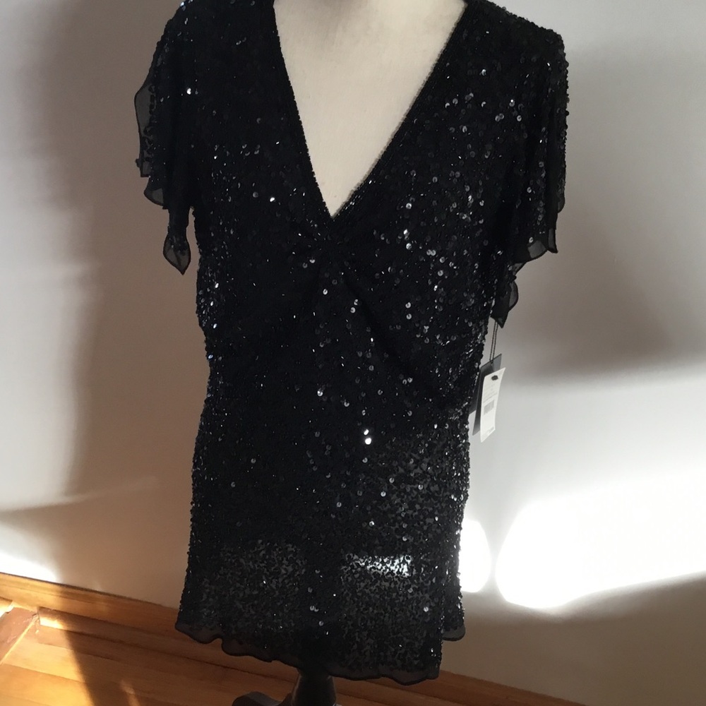 Adrianna Papell Black Sequin V-Neck Tunic